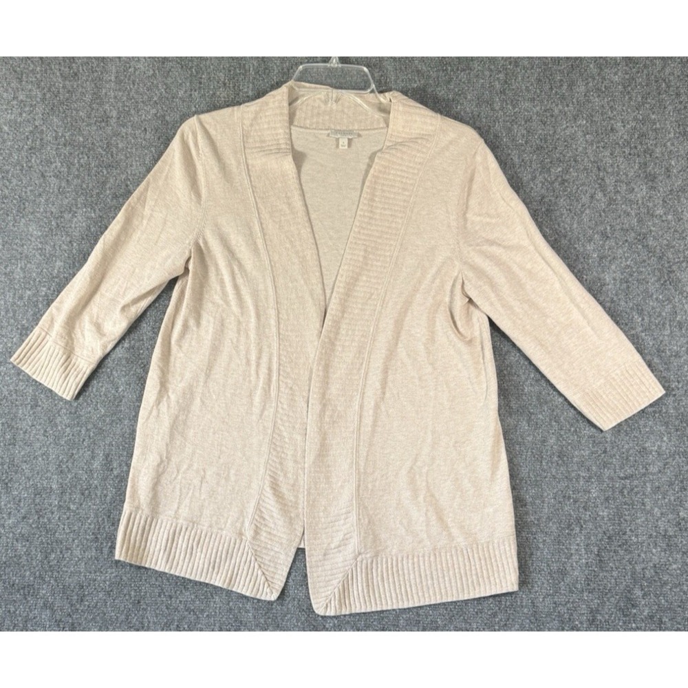 Talbots Women's Open Front Cardigan Sweater‎ Small Beige 3/4 Sleeves